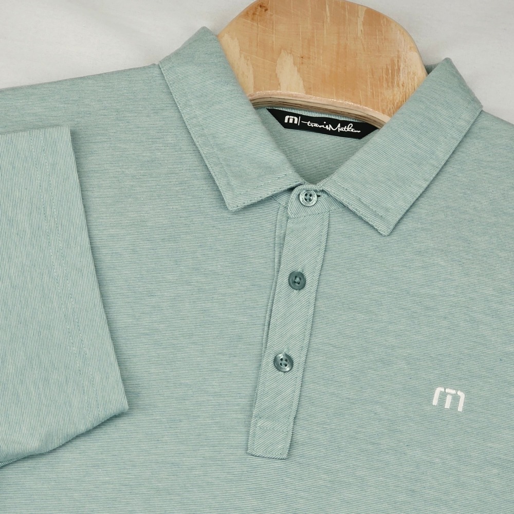 TravisMathew Polo Shirt Men's XL Sage Green Pima Cotton Blend‎ Short Sleeve Golf